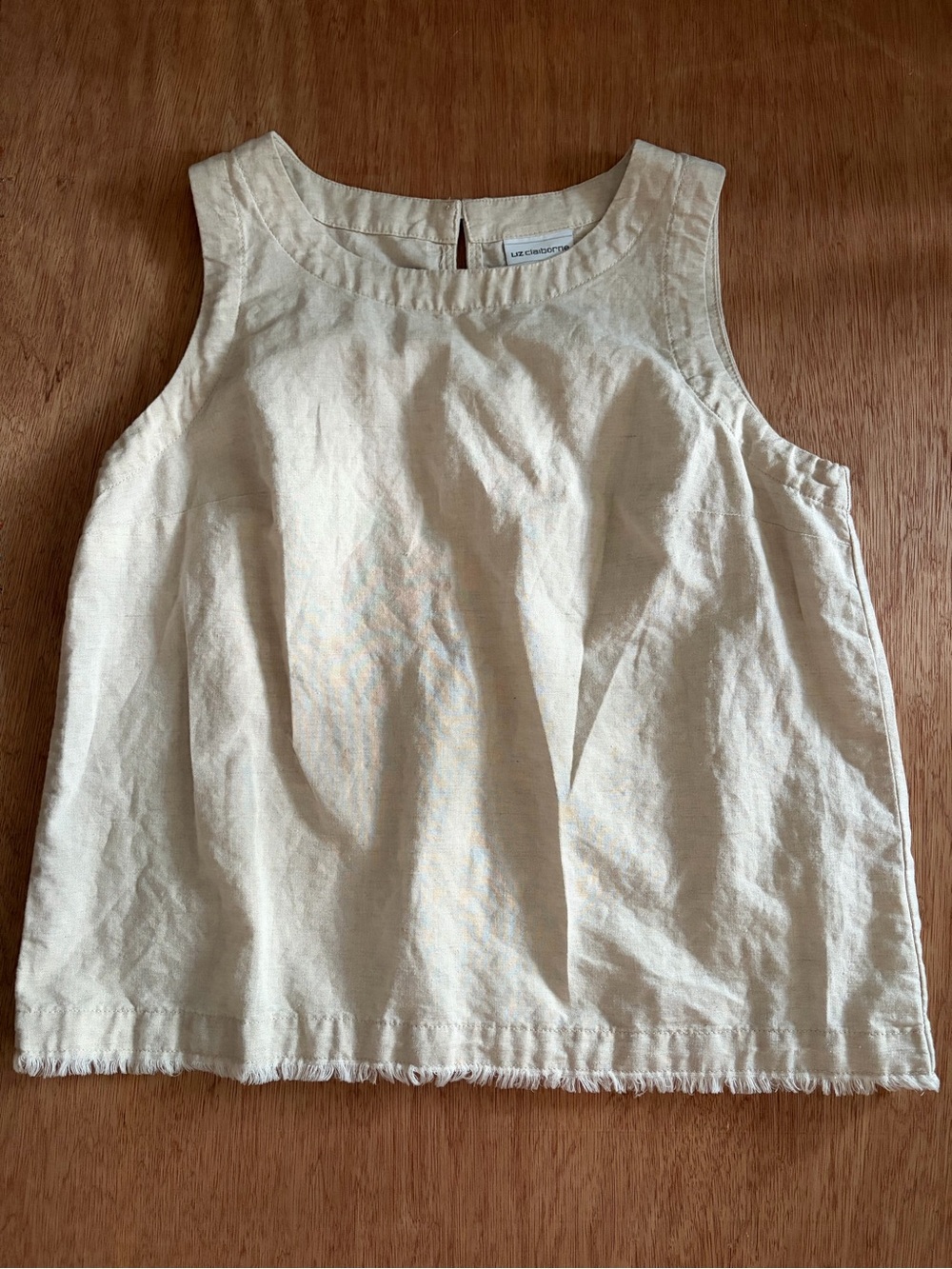 Liz Claiborne Linen Blend Fringe Hem Tank Top Beige